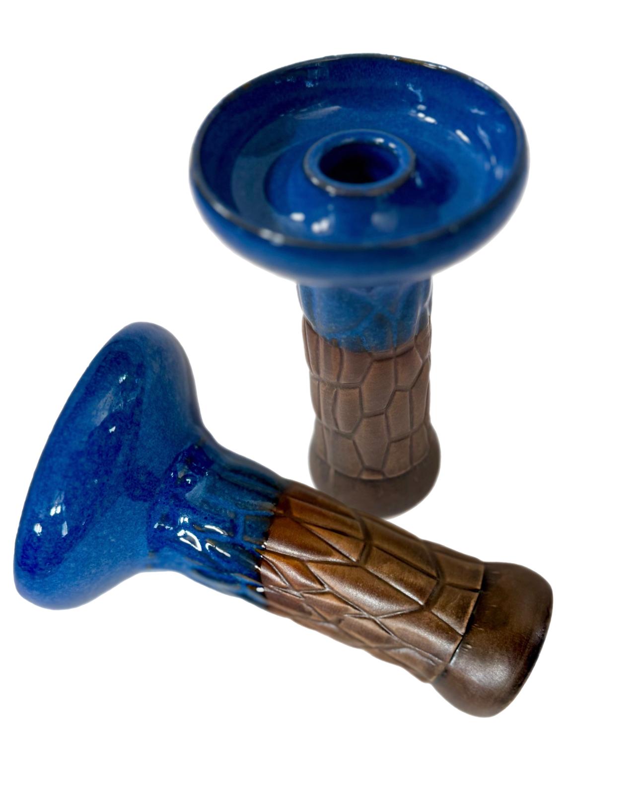 Glazed Ceramic Hookah Bowl Blue+Brown