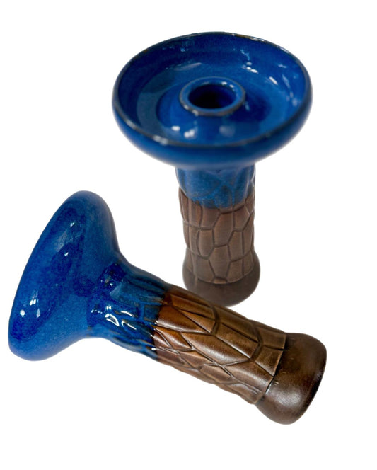Glazed Ceramic Hookah Bowl Blue+Brown