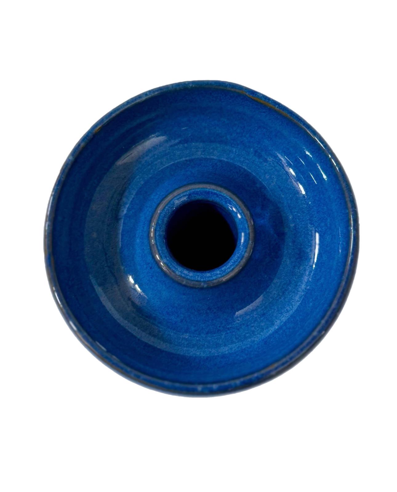 Glazed Ceramic Hookah Bowl Blue+Brown